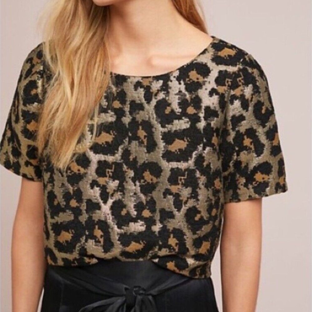 NWT Anthropologie Hutch Metallic Leopard Print Top